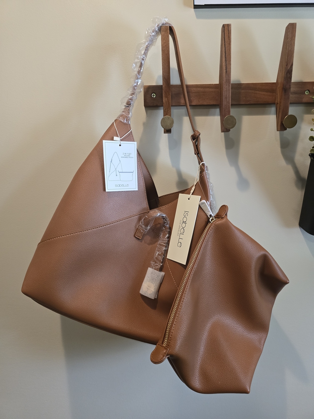 Ello Tan Vegan Leather Hobo Bag with Pouch